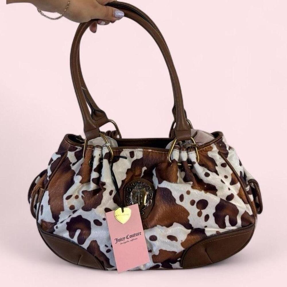 The Juicy Couture Cow Print Romance Satchel Set Brown cow print western y2k glam